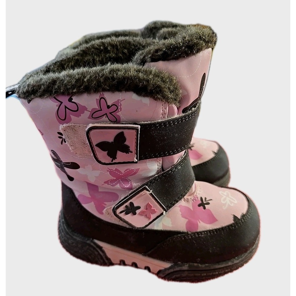 Bass Mittens Little Girl Snow Boots Size 7M Pink With Butterflies‎